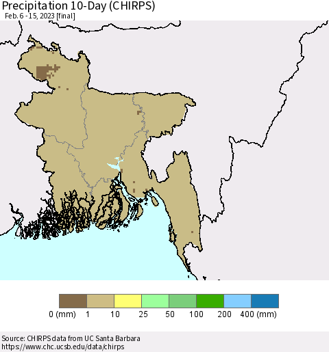 Bangladesh Precipitation 10-Day (CHIRPS) Thematic Map For 2/6/2023 - 2/15/2023