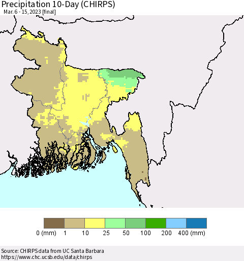 Bangladesh Precipitation 10-Day (CHIRPS) Thematic Map For 3/6/2023 - 3/15/2023