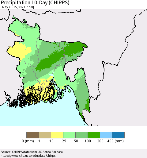 Bangladesh Precipitation 10-Day (CHIRPS) Thematic Map For 5/6/2023 - 5/15/2023