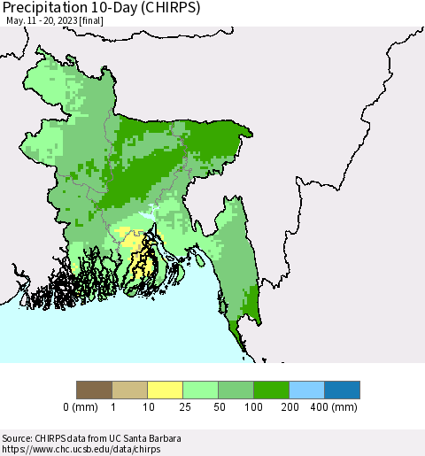 Bangladesh Precipitation 10-Day (CHIRPS) Thematic Map For 5/11/2023 - 5/20/2023