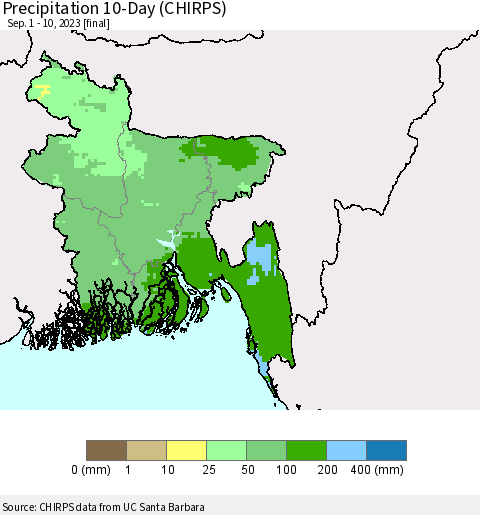 Bangladesh Precipitation 10-Day (CHIRPS) Thematic Map For 9/1/2023 - 9/10/2023