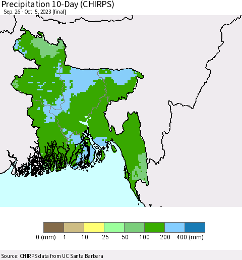 Bangladesh Precipitation 10-Day (CHIRPS) Thematic Map For 9/26/2023 - 10/5/2023