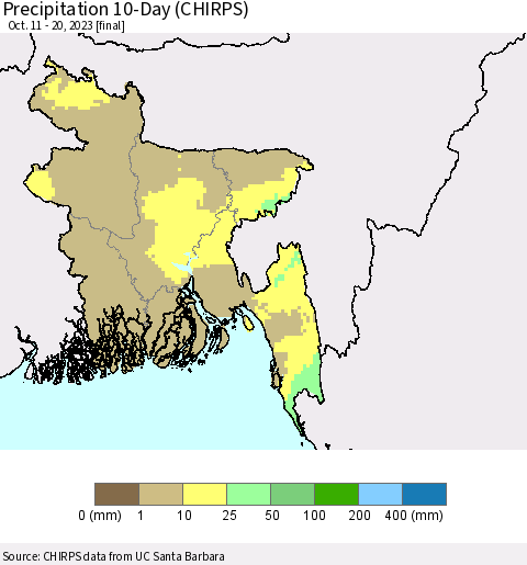 Bangladesh Precipitation 10-Day (CHIRPS) Thematic Map For 10/11/2023 - 10/20/2023