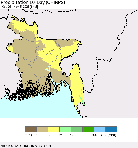Bangladesh Precipitation 10-Day (CHIRPS) Thematic Map For 10/26/2023 - 11/5/2023
