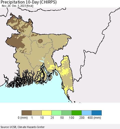 Bangladesh Precipitation 10-Day (CHIRPS) Thematic Map For 11/26/2023 - 12/5/2023