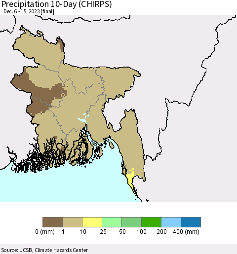 Bangladesh Precipitation 10-Day (CHIRPS) Thematic Map For 12/6/2023 - 12/15/2023