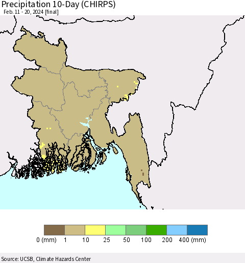 Bangladesh Precipitation 10-Day (CHIRPS) Thematic Map For 2/11/2024 - 2/20/2024