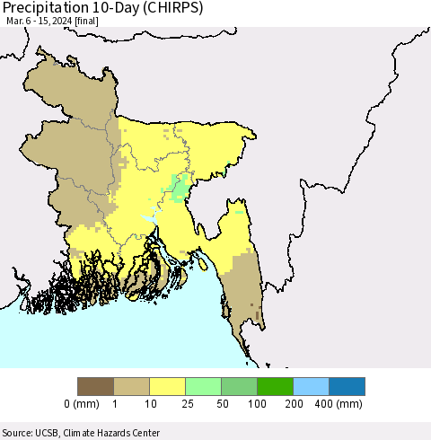 Bangladesh Precipitation 10-Day (CHIRPS) Thematic Map For 3/6/2024 - 3/15/2024