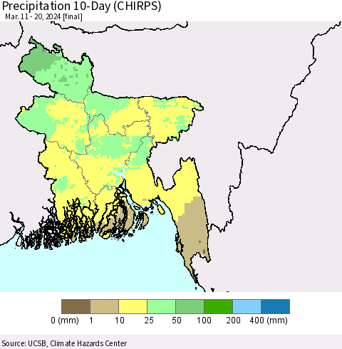 Bangladesh Precipitation 10-Day (CHIRPS) Thematic Map For 3/11/2024 - 3/20/2024