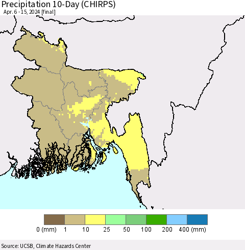 Bangladesh Precipitation 10-Day (CHIRPS) Thematic Map For 4/6/2024 - 4/15/2024