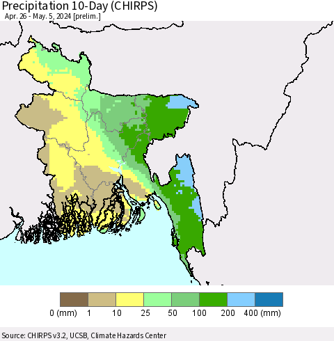 Bangladesh Precipitation 10-Day (CHIRPS) Thematic Map For 4/26/2024 - 5/5/2024