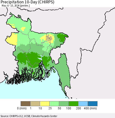 Bangladesh Precipitation 10-Day (CHIRPS) Thematic Map For 5/6/2024 - 5/15/2024