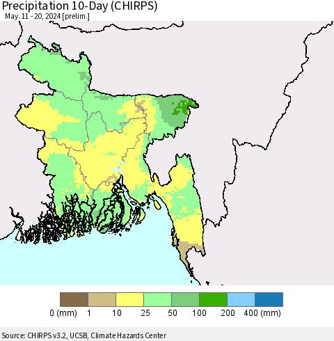 Bangladesh Precipitation 10-Day (CHIRPS) Thematic Map For 5/11/2024 - 5/20/2024
