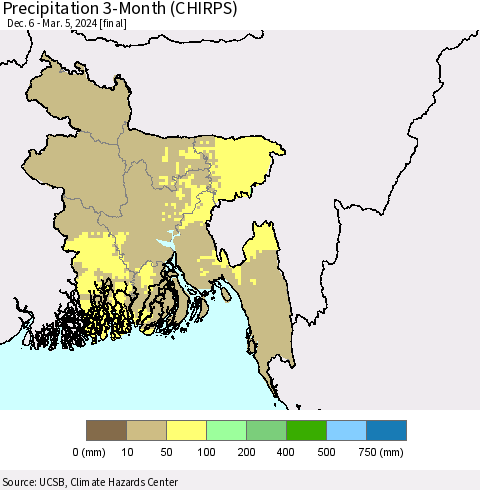 Bangladesh Precipitation 3-Month (CHIRPS) Thematic Map For 12/6/2023 - 3/5/2024