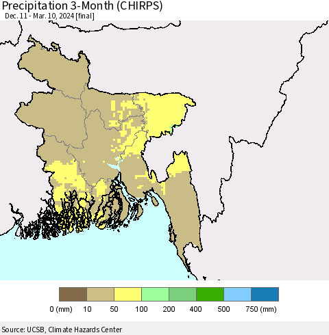 Bangladesh Precipitation 3-Month (CHIRPS) Thematic Map For 12/11/2023 - 3/10/2024