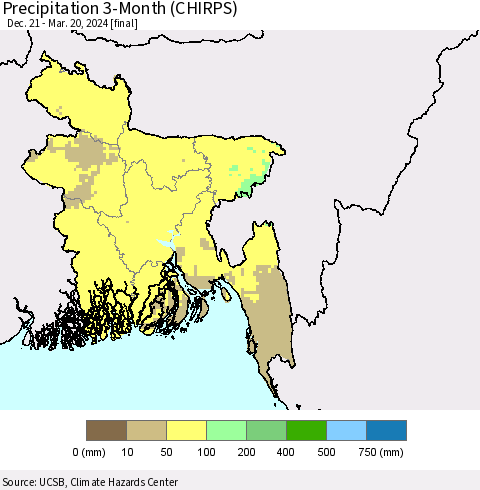 Bangladesh Precipitation 3-Month (CHIRPS) Thematic Map For 12/21/2023 - 3/20/2024
