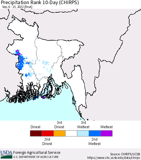 Bangladesh Precipitation Rank since 1981, 10-Day (CHIRPS) Thematic Map For 9/6/2022 - 9/15/2022