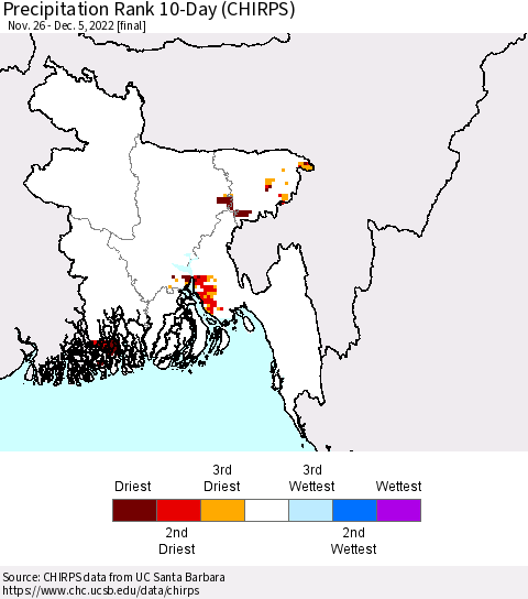 Bangladesh Precipitation Rank since 1981, 10-Day (CHIRPS) Thematic Map For 11/26/2022 - 12/5/2022