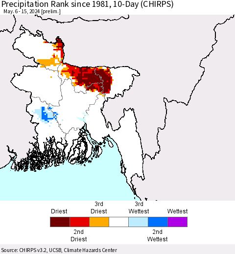 Bangladesh Precipitation Rank since 1981, 10-Day (CHIRPS) Thematic Map For 5/6/2024 - 5/15/2024