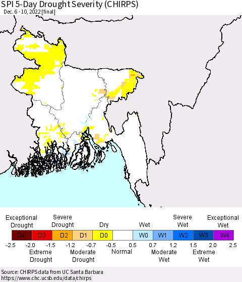 Bangladesh SPI 5-Day Drought Severity (CHIRPS) Thematic Map For 12/6/2022 - 12/10/2022
