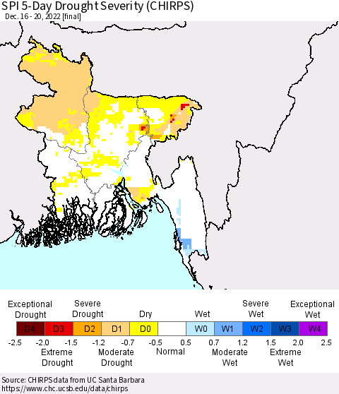 Bangladesh SPI 5-Day Drought Severity (CHIRPS) Thematic Map For 12/16/2022 - 12/20/2022