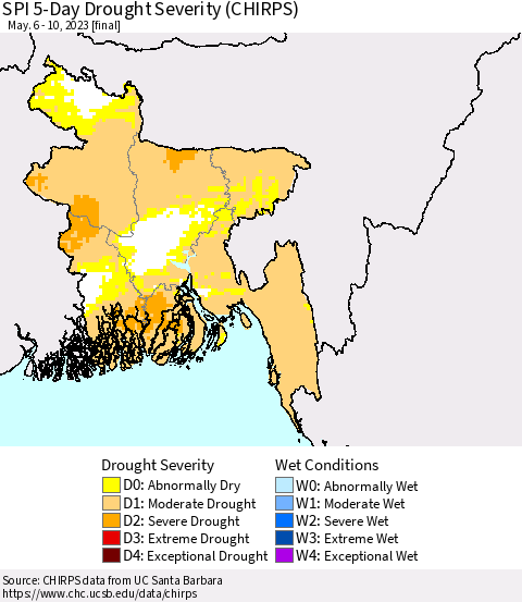 Bangladesh SPI 5-Day Drought Severity (CHIRPS) Thematic Map For 5/6/2023 - 5/10/2023