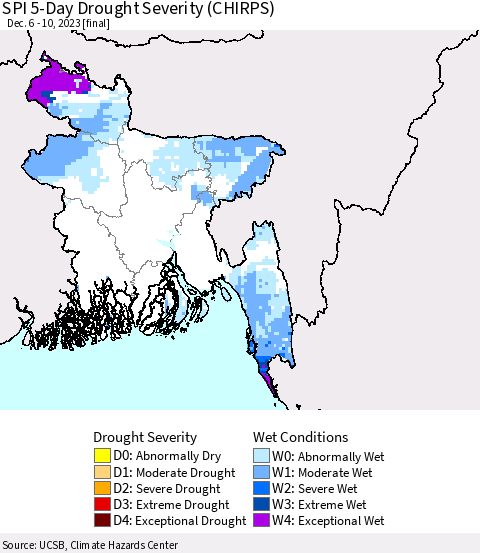 Bangladesh SPI 5-Day Drought Severity (CHIRPS) Thematic Map For 12/6/2023 - 12/10/2023