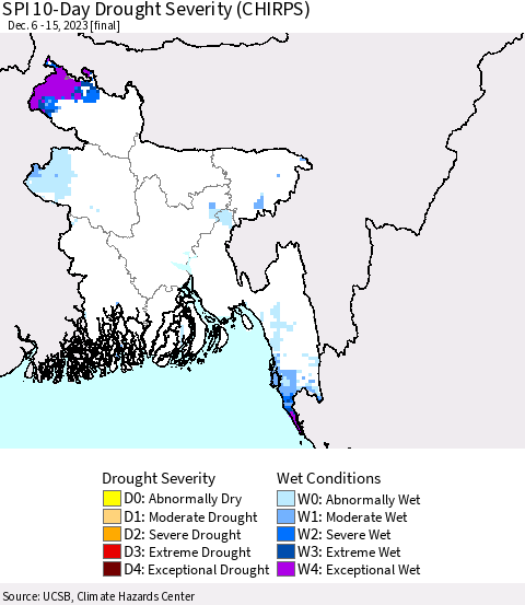 Bangladesh SPI 10-Day Drought Severity (CHIRPS) Thematic Map For 12/6/2023 - 12/15/2023