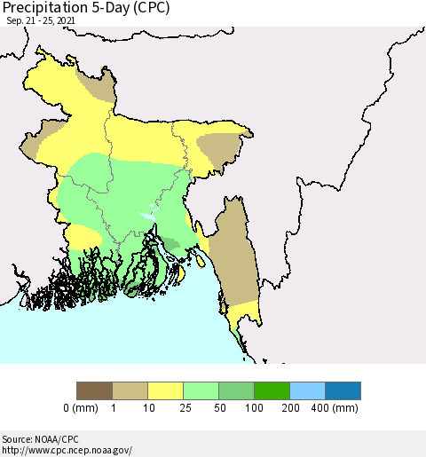 Bangladesh Precipitation 5-Day (CPC) Thematic Map For 9/21/2021 - 9/25/2021