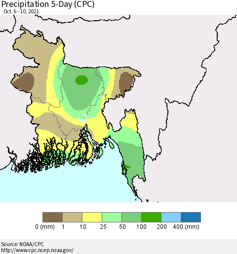 Bangladesh Precipitation 5-Day (CPC) Thematic Map For 10/6/2021 - 10/10/2021