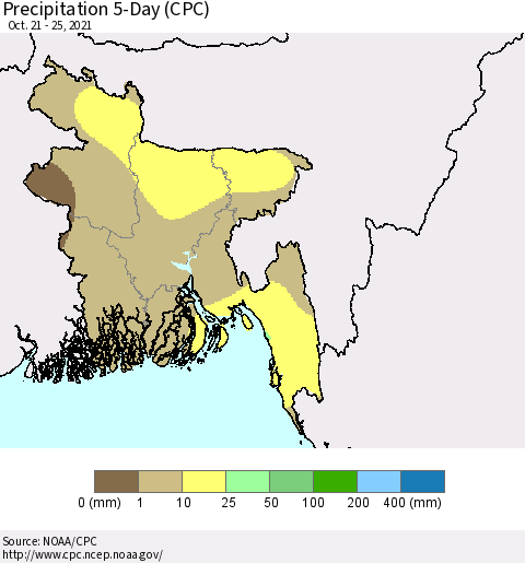 Bangladesh Precipitation 5-Day (CPC) Thematic Map For 10/21/2021 - 10/25/2021