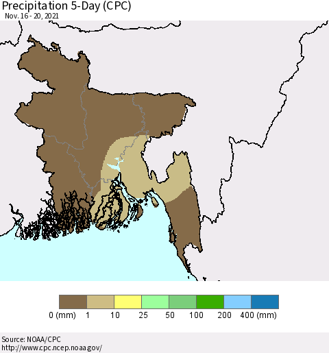 Bangladesh Precipitation 5-Day (CPC) Thematic Map For 11/16/2021 - 11/20/2021