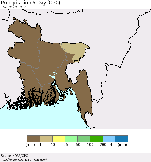Bangladesh Precipitation 5-Day (CPC) Thematic Map For 12/21/2021 - 12/25/2021