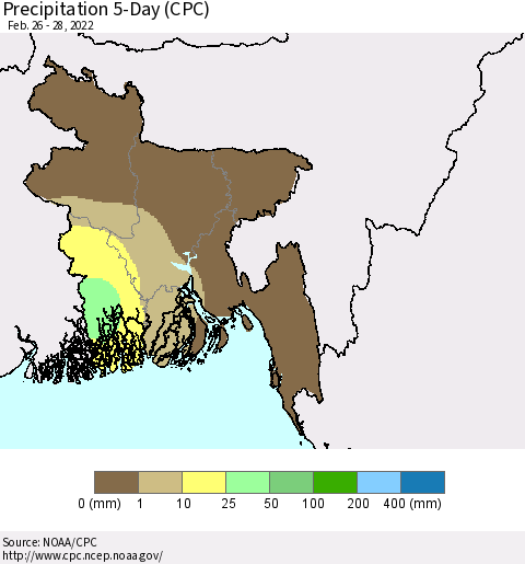 Bangladesh Precipitation 5-Day (CPC) Thematic Map For 2/26/2022 - 2/28/2022
