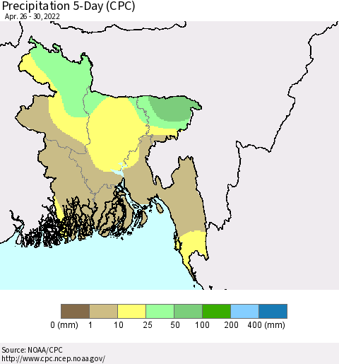Bangladesh Precipitation 5-Day (CPC) Thematic Map For 4/26/2022 - 4/30/2022