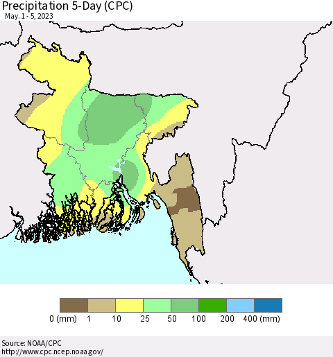 Bangladesh Precipitation 5-Day (CPC) Thematic Map For 5/1/2023 - 5/5/2023