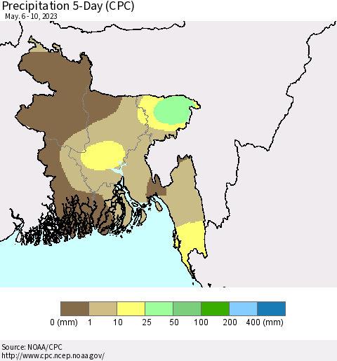 Bangladesh Precipitation 5-Day (CPC) Thematic Map For 5/6/2023 - 5/10/2023