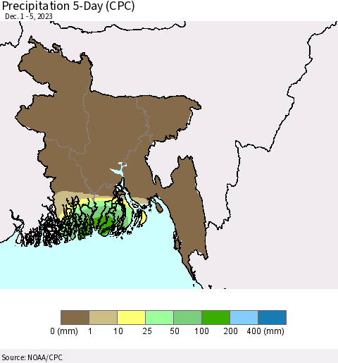 Bangladesh Precipitation 5-Day (CPC) Thematic Map For 12/1/2023 - 12/5/2023