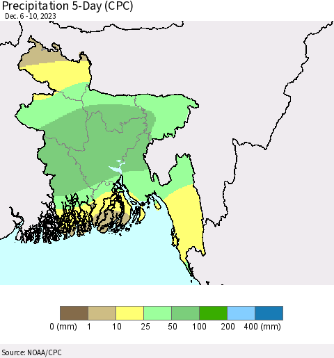 Bangladesh Precipitation 5-Day (CPC) Thematic Map For 12/6/2023 - 12/10/2023