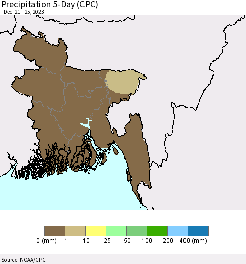 Bangladesh Precipitation 5-Day (CPC) Thematic Map For 12/21/2023 - 12/25/2023