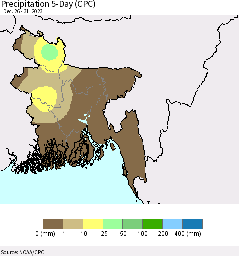 Bangladesh Precipitation 5-Day (CPC) Thematic Map For 12/26/2023 - 12/31/2023