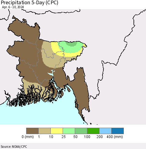 Bangladesh Precipitation 5-Day (CPC) Thematic Map For 4/6/2024 - 4/10/2024