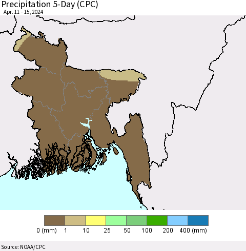 Bangladesh Precipitation 5-Day (CPC) Thematic Map For 4/11/2024 - 4/15/2024
