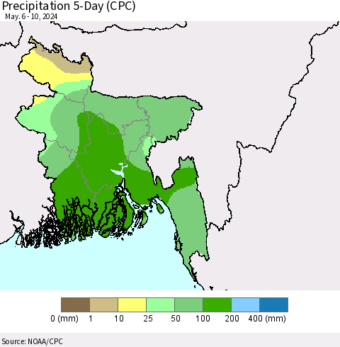 Bangladesh Precipitation 5-Day (CPC) Thematic Map For 5/6/2024 - 5/10/2024