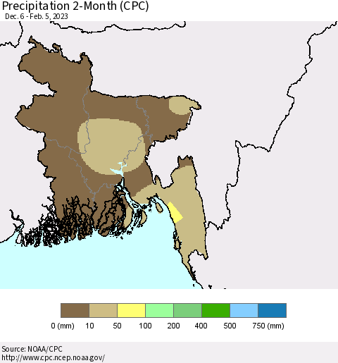 Bangladesh Precipitation 2-Month (CPC) Thematic Map For 12/6/2022 - 2/5/2023