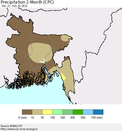 Bangladesh Precipitation 2-Month (CPC) Thematic Map For 12/21/2022 - 2/20/2023