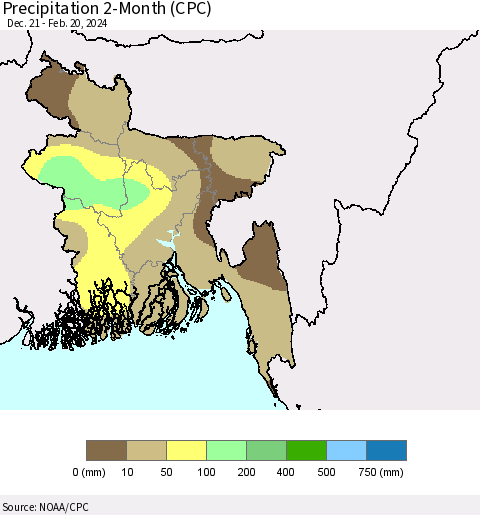 Bangladesh Precipitation 2-Month (CPC) Thematic Map For 12/21/2023 - 2/20/2024