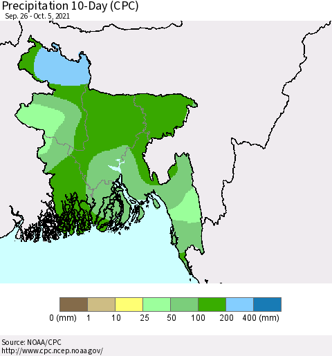 Bangladesh Precipitation 10-Day (CPC) Thematic Map For 9/26/2021 - 10/5/2021