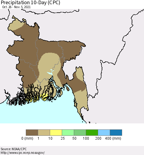 Bangladesh Precipitation 10-Day (CPC) Thematic Map For 10/26/2021 - 11/5/2021