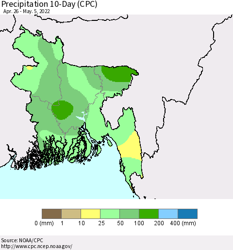 Bangladesh Precipitation 10-Day (CPC) Thematic Map For 4/26/2022 - 5/5/2022